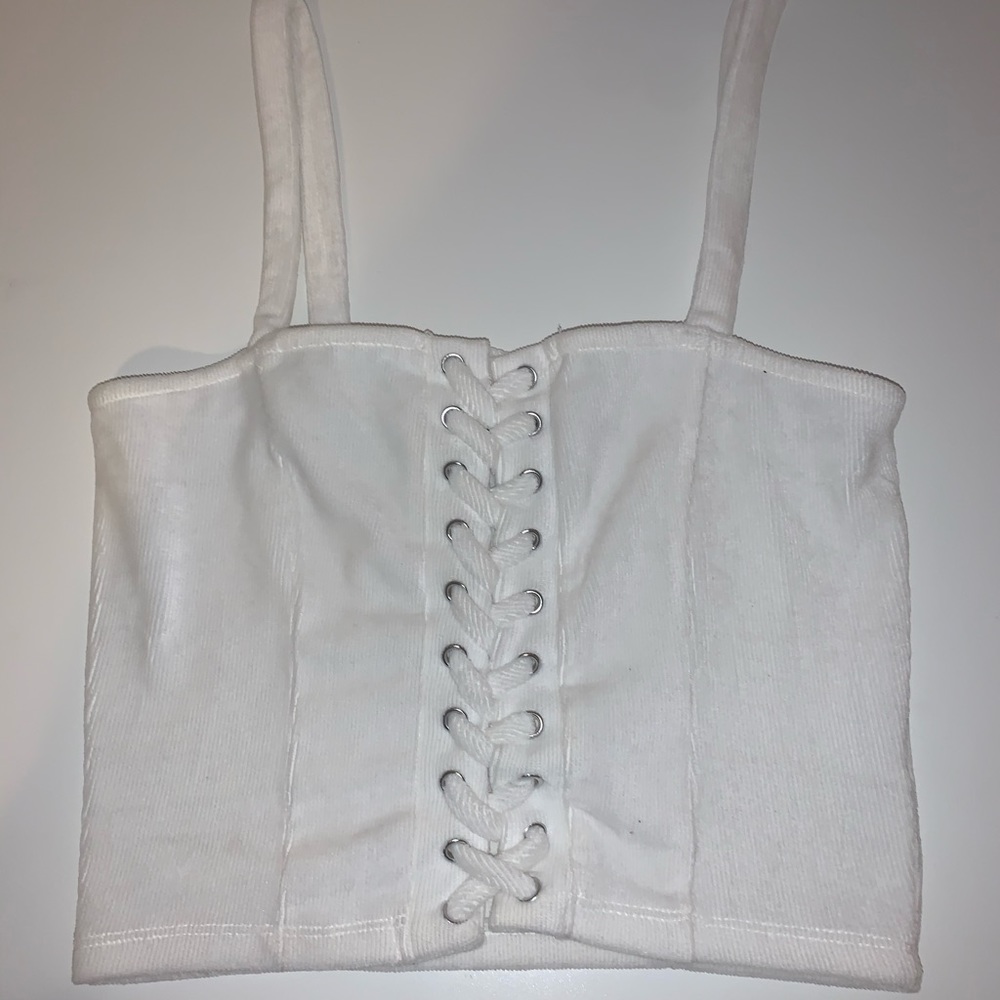 forever 21 white lace up crop top